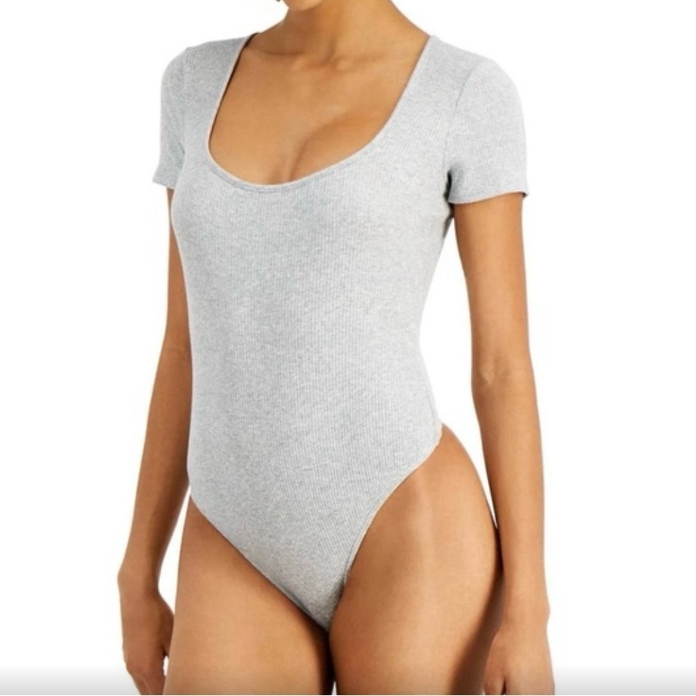 NWT Women’s 3X Jenni Intimates Heather Gray Square Neck Thong Bodysuit